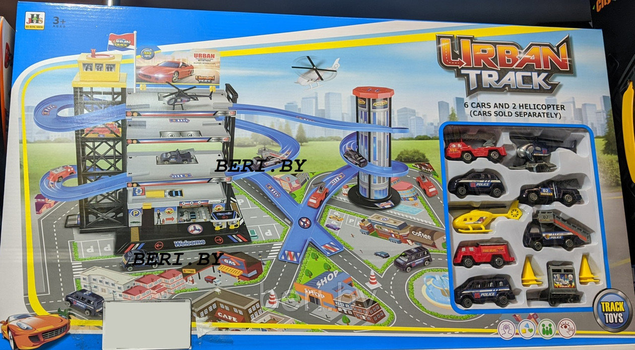 566-32 Паркинг, игровой набор "Парковка", 6 машинок и 2 вертолёта, игровой гараж для машинок