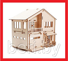 Н-11 Конструктор деревянный "Дом с гаражом", 81 деталь, домик для кукол Polly, сборка без клея