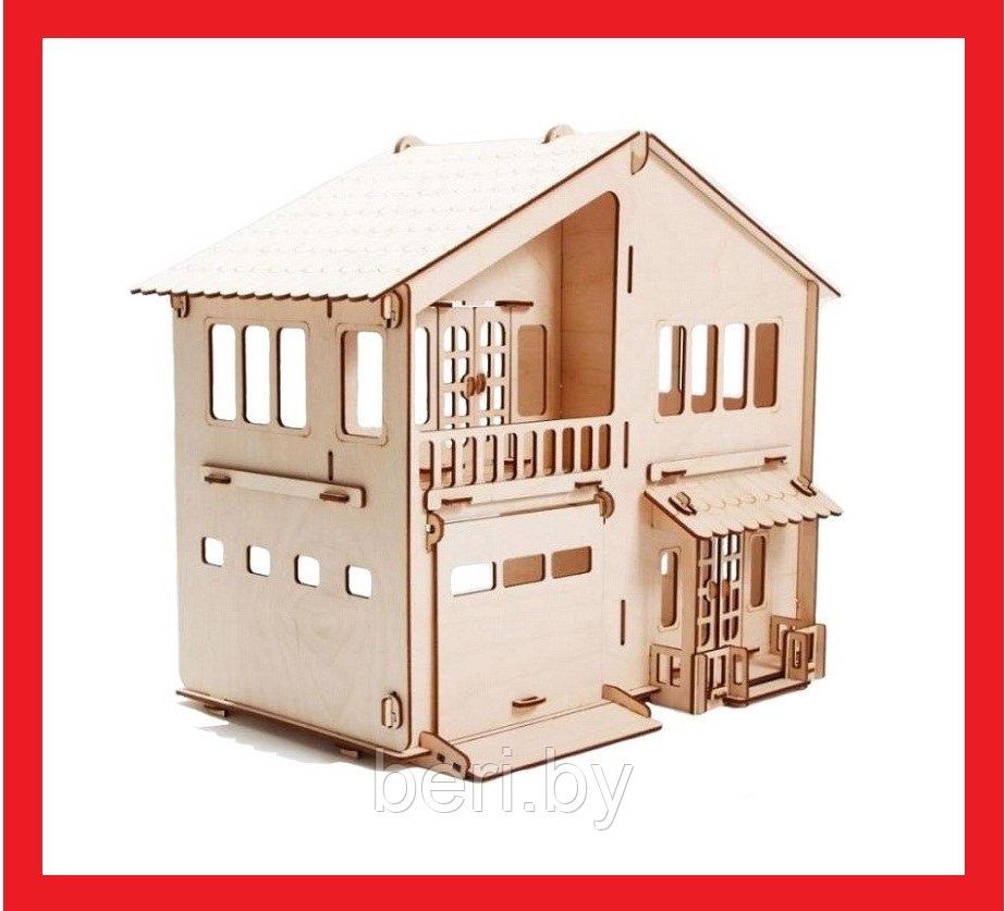 Н-11 Конструктор деревянный "Дом с гаражом", 81 деталь, домик для кукол Polly, сборка без клея - фото 1 - id-p137202767