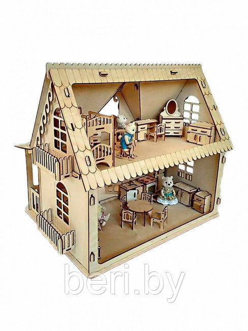 ДК-3 Конструктор деревянный 136 деталей, Polly Eco дом, Country House, сборка без клея, для кукол до 12 см, - фото 3 - id-p137204401
