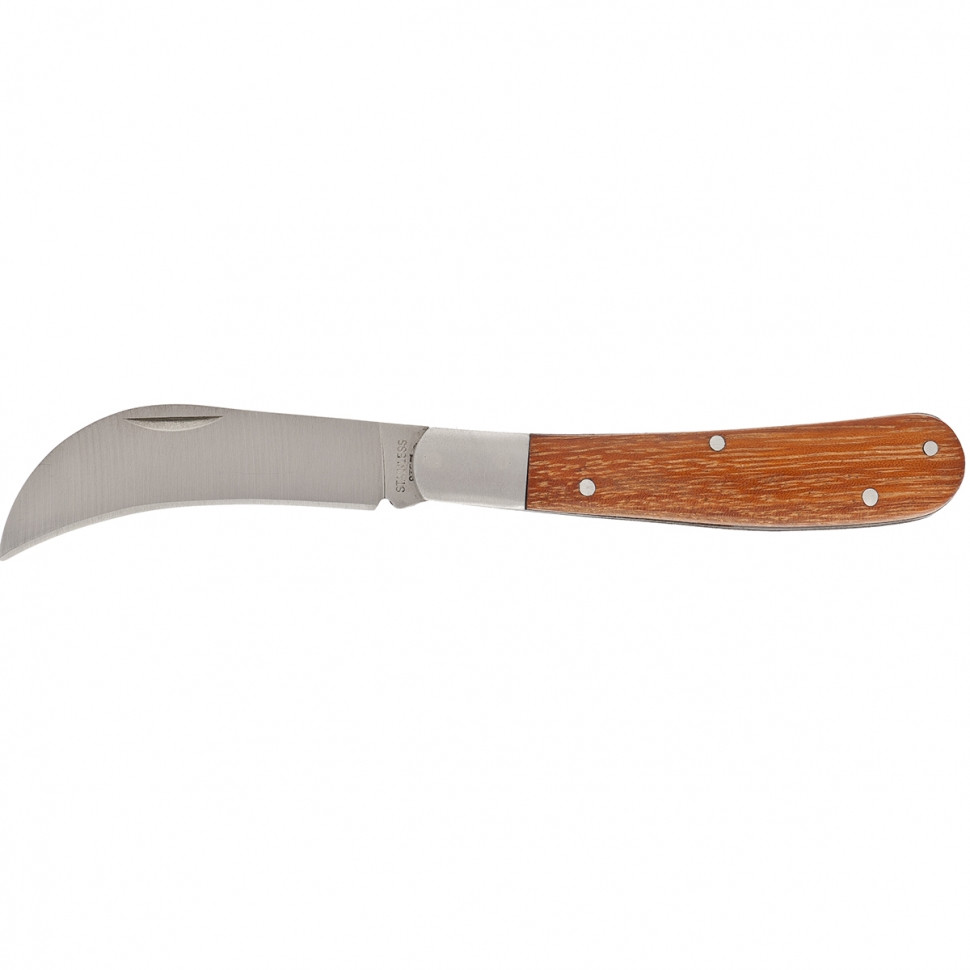Нож садовый, 170 мм, складной, изогнутое лезвие, деревянная рукоятка// PALISAD 79001