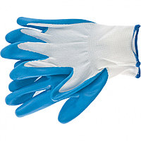Перчатки полиэфирные с синим нитрильным покрытием маслобензостойкие, L, 15 класс вязки// Сибртех 67862