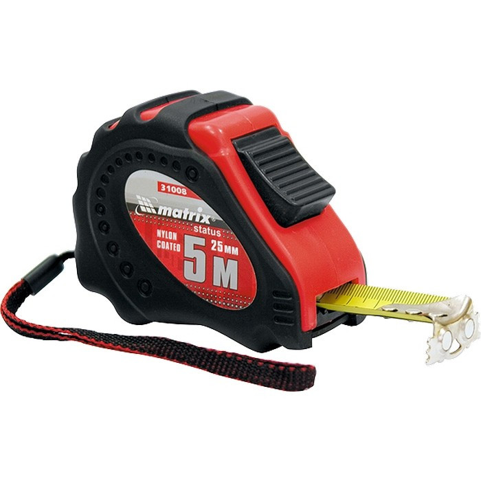 Рулетка Status autostop Magnet+, 7,5 м х 25 мм, обрезиненная, Нейлоновое покрытие Matrix31009