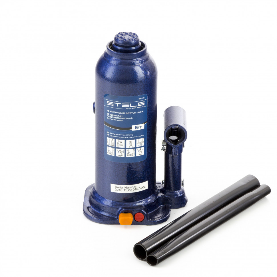 Домкрат гидравлический бутылочный, 6 т, h подъема 207-404 мм, в пластиковом кейсе Stels51176