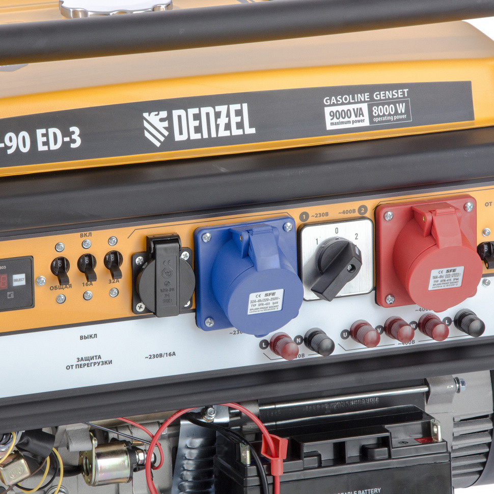 Генератор бензиновый PS 90 ED-3, 9.0 кВт, переключение режима 230 В/400 В, 25 л, электростартер Denzel946944 - фото 9 - id-p106377250
