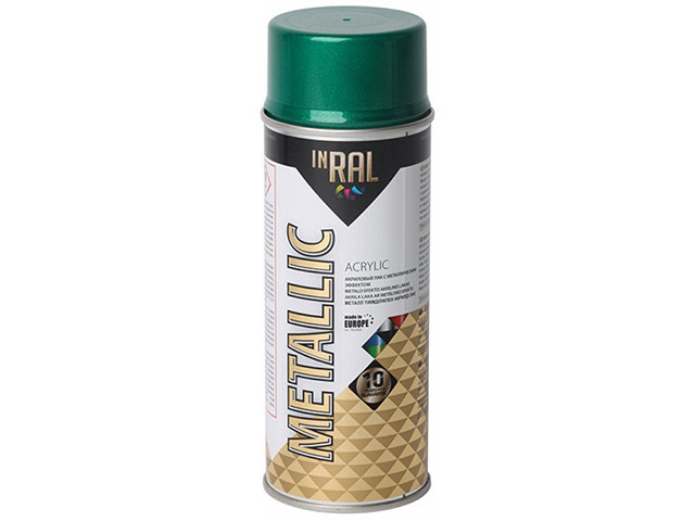 Лак на акриловой основе зеленый INRAL METALLIC SPRAY 400мл (Цвет зеленый.) - фото 1 - id-p111592182