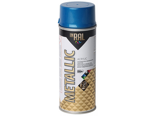 Лак на акриловой основе синий INRAL METALLIC SPRAY 400мл (Цвет синий.)