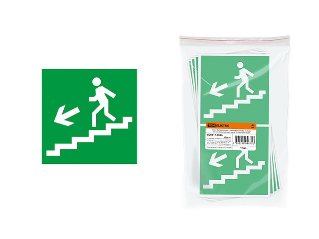 Знак "Направление к эвакуационному выходу (по лестнице налево вниз)" 150х150мм TDM - фото 1 - id-p111596095