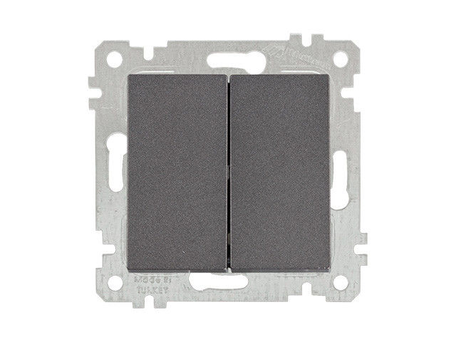 Выключатель 2-клав. (скрытый, без рамки, винт. зажим) дымчатый, RITA, MUTLUSAN (10 A, 250 V, IP 20)