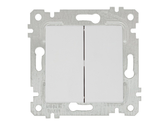 Выключатель 2-клав. (скрытый, без рамки, пруж. зажим) белый, RITA, MUTLUSAN (10 A, 250 V, IP 20) - фото 1 - id-p113542134