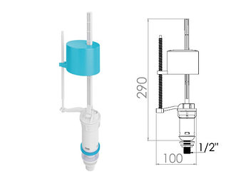 Поплавочный клапан нижней подачи воды 1/2, пл. резьба, AV Engineering