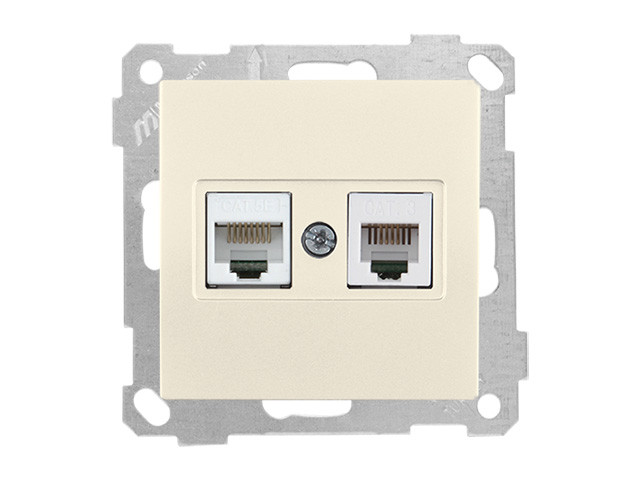 Розетка телефонная + компьютерная (RJ12+Cat5e, скрытая, без рамки) кремовая, DARIA, MUTLUSAN