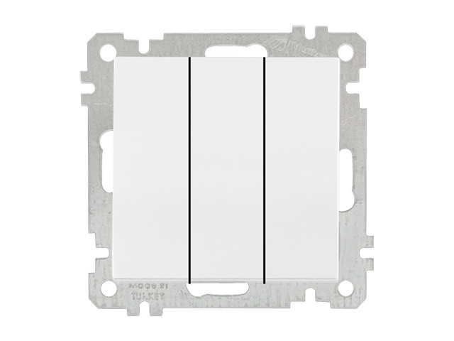 Выключатель 3-клав. (скрытый, без рамки, пруж. зажим) белый, DARIA, MUTLUSAN (10 A, 250 V, IP 20)