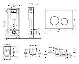 Подвесной унитаз Relfix One Compacto Комплект 6 в 1 с инсталляцией, кнопка белая, фото 2