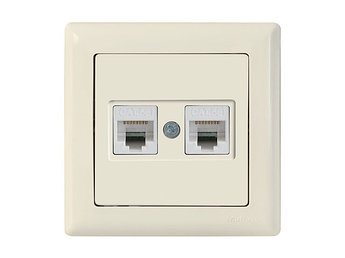 Розетка компьютерная 2xRJ45 (Cat5e, скрытая) кремовая, DARIA, MUTLUSAN ((2xRJ 45) 8-pin, соединения типа 568A