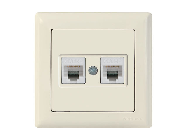 Розетка компьютерная 2xRJ45 (Cat5e, скрытая) кремовая, DARIA, MUTLUSAN ((2xRJ 45) 8-pin, соединения типа 568A - фото 1 - id-p132132102