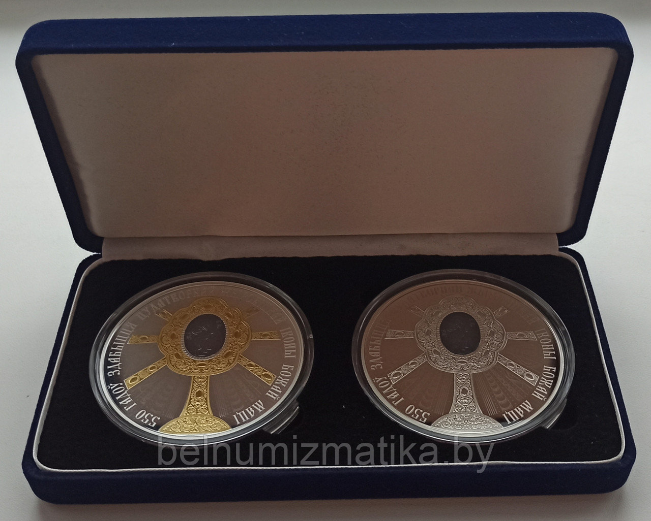 Футляр на 2 монеты в капсулах Ø 74.00 мм бархатный синий - фото 1 - id-p137227600