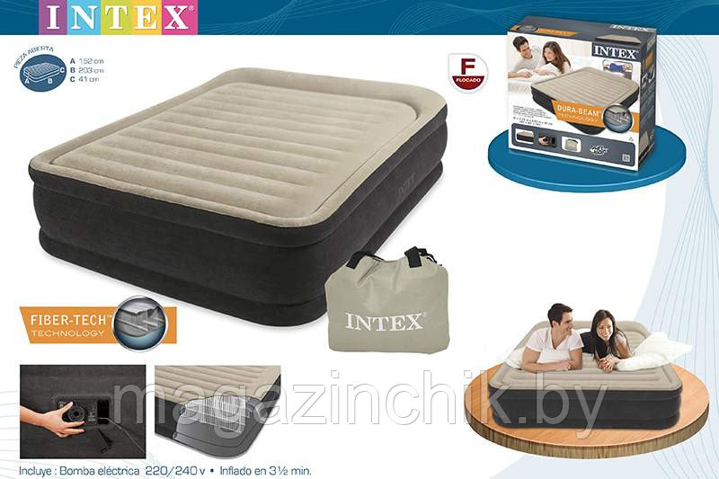 Надувная двуспальная кровать Intex Queen Premium Comfort 64404 152*203*33 см со встр. элекронасосом, Интекс