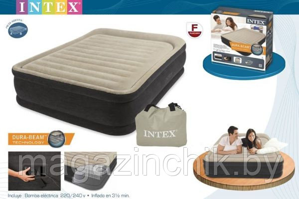 Надувная двуспальная кровать Intex Queen Premium Comfort 64408 152*203*46 см со встр. элекронасосом, Интекс