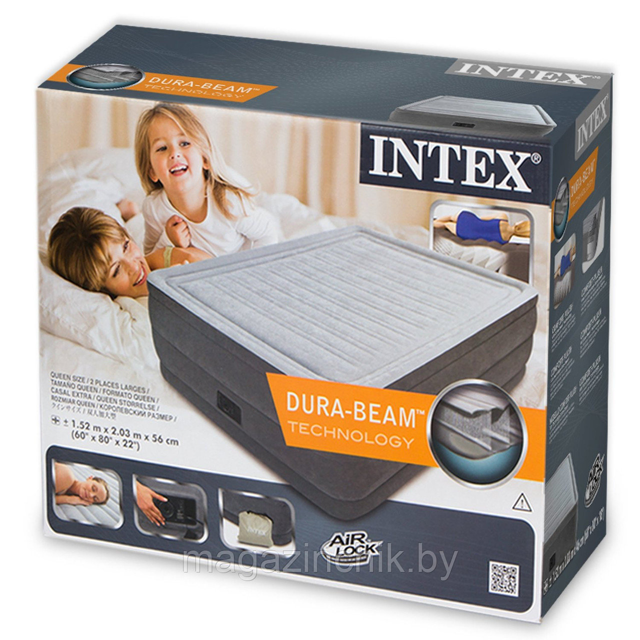 Надувная двуспальная кровать Intex 64418 152*203*56 см со встроенным элекронасосом и подголовником, Интекс - фото 2 - id-p10394584