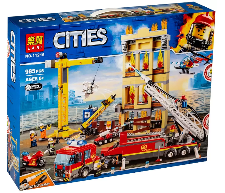 Конструктор LARI Cities "Центральная пожарная станция " с водой, 985 деталей, аналог Lego, арт.11216