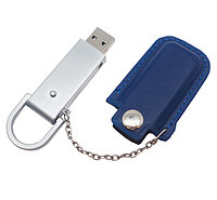 Флеш накопитель USB 2.0 Palermo в кожаном чехле, металл, синий/серебристый, 32 Gb