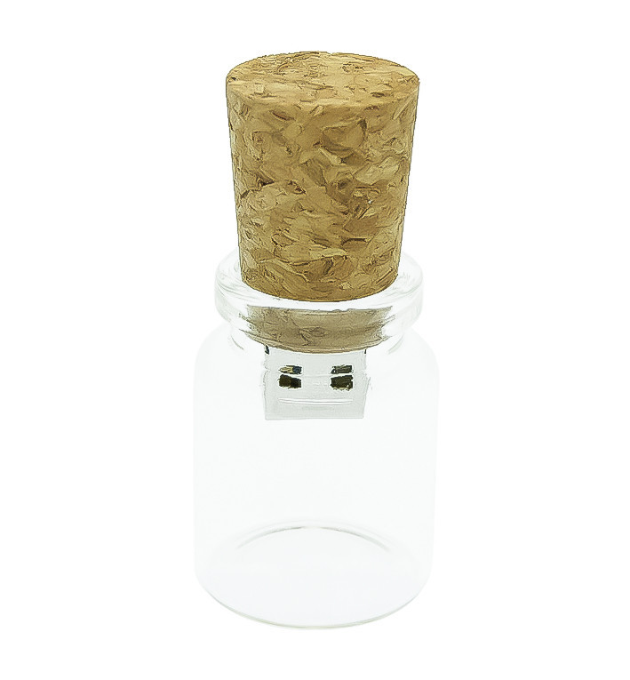 Флеш накопитель USB 2.0 в виде бутылки с пробкой, дерево/стекло, 16Gb - фото 1 - id-p137293664