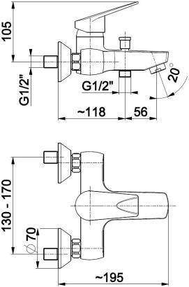 Смеситель для ванны с коротким изливом Armatura Topaz 4014-010-00, фото 2