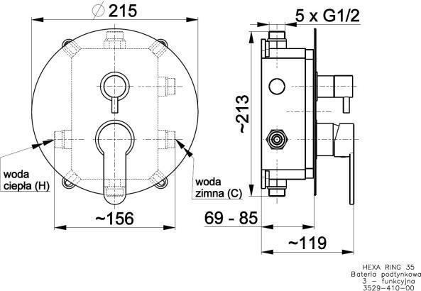 Смеситель для ванны встраиваемый трехканальный Armatura Hexa Ring 3529-410-00, фото 2