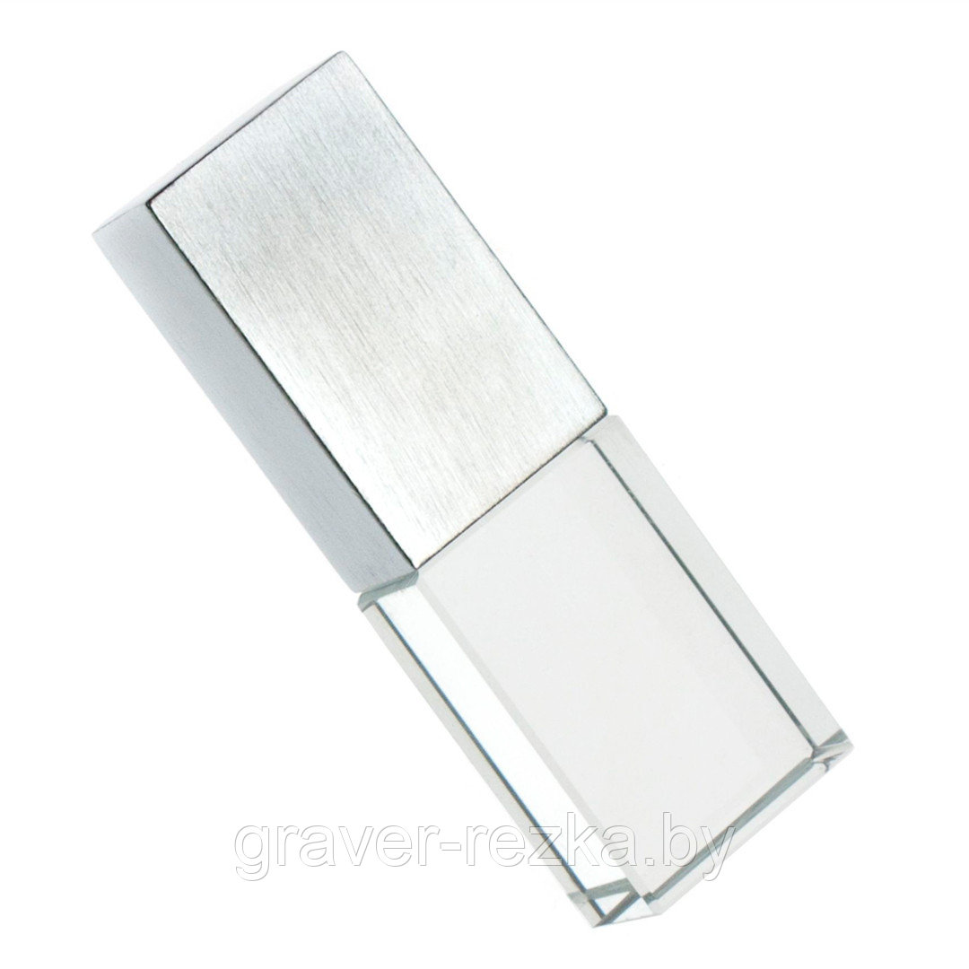 Флеш накопитель USB 2.0 Crystal, металл/стекло, прозрачный/серебристый, подсветка синим, 32Gb - фото 1 - id-p137308044