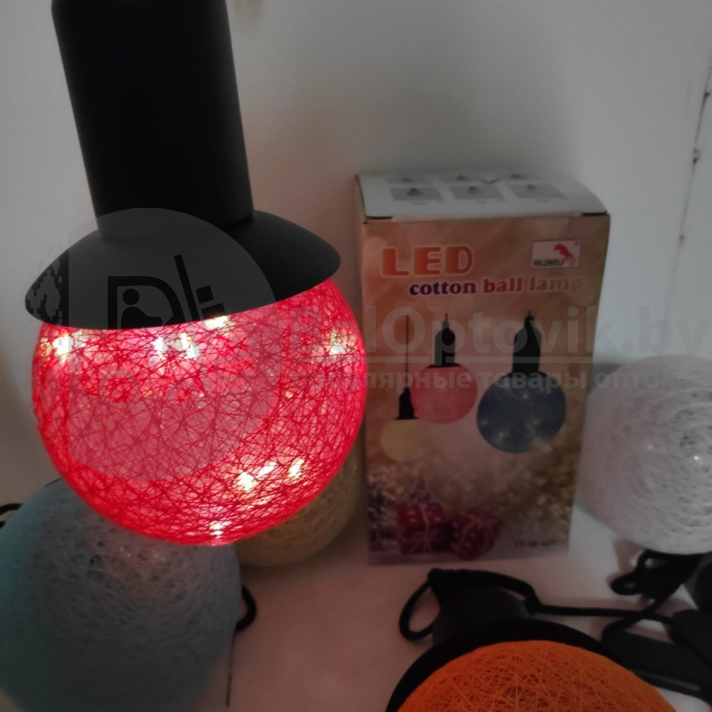 Лампа - светильник (ночник) Хлопковый шар подвесная декоративная YT-M-431, диаметр шара 10 см Оранжевый - фото 6 - id-p137332687