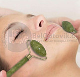 Массажный подарочный набор 2 в 1 Jade Roller нефритовый: скребок Гуаша  ролик для массажа (камень) Темно, фото 9