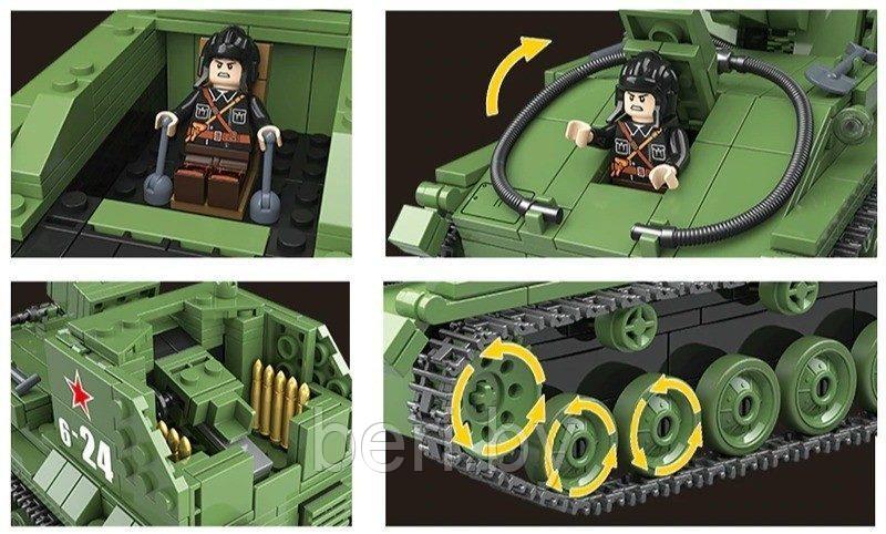 100085 Конструктор Quanguan "Самоходная артиллерийская установка СУ-76", 601 деталь, аналог LEGO (Лего) - фото 4 - id-p137525013