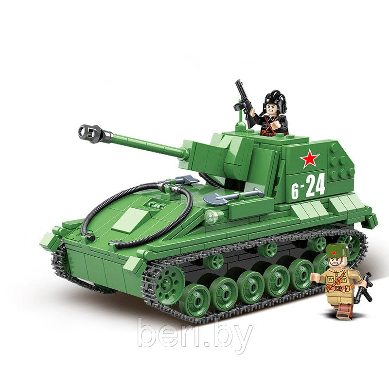 100085 Конструктор Quanguan "Самоходная артиллерийская установка СУ-76", 601 деталь, аналог LEGO (Лего) - фото 3 - id-p137525013