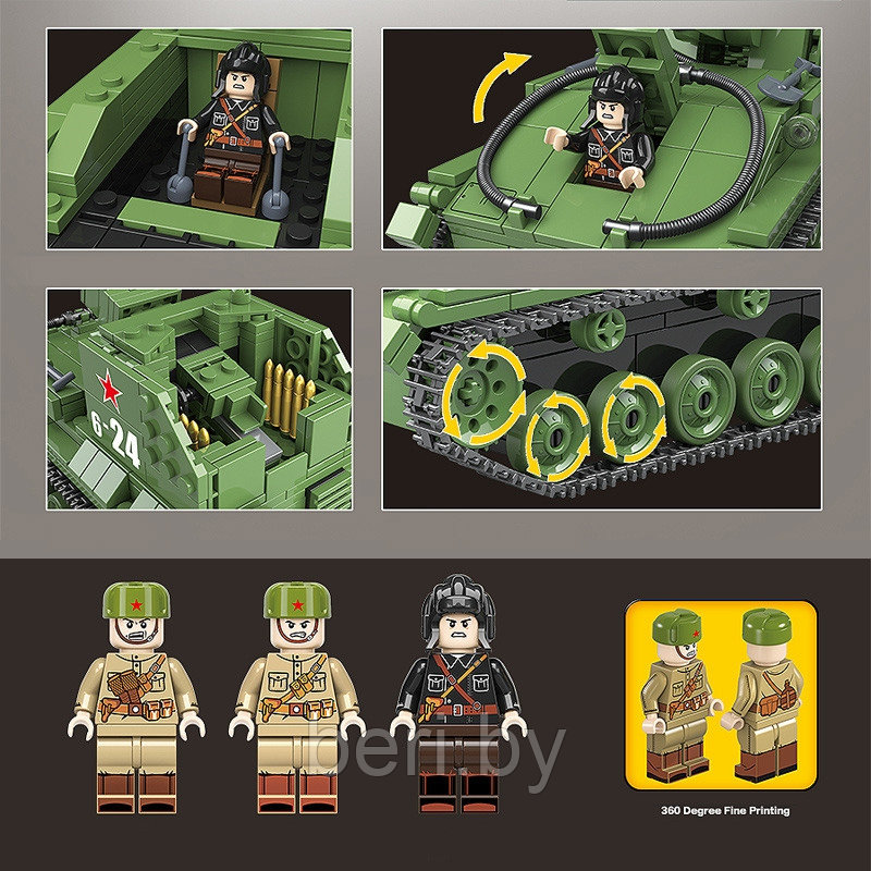 100085 Конструктор Quanguan "Самоходная артиллерийская установка СУ-76", 601 деталь, аналог LEGO (Лего) - фото 6 - id-p137525013