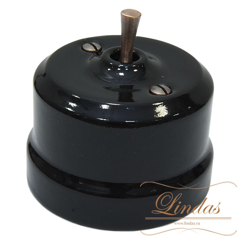 Проходной тумблерный ретро выключатель Lindas, цвет черный, ручка бронза - фото 1 - id-p137573759