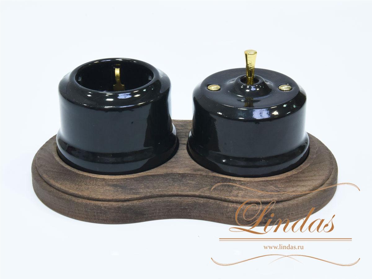 Кнопка-тумблер Lindas, цвет черный, ручка бронза - фото 6 - id-p137573761