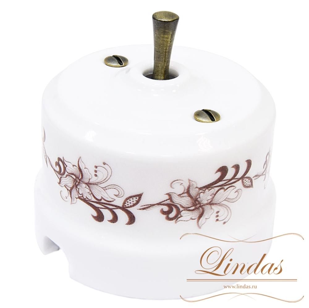Тумблерный ретро выключатель Lindas, орнамент №1 (лилия), ручка бронза - фото 1 - id-p137573770
