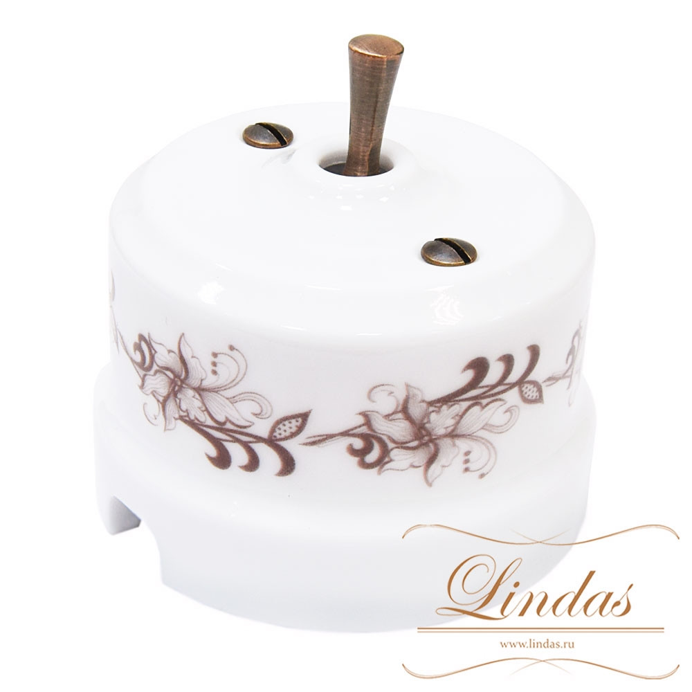 Тумблерный ретро выключатель Lindas, орнамент №1 (лилия), ручка бронза - фото 2 - id-p137573770