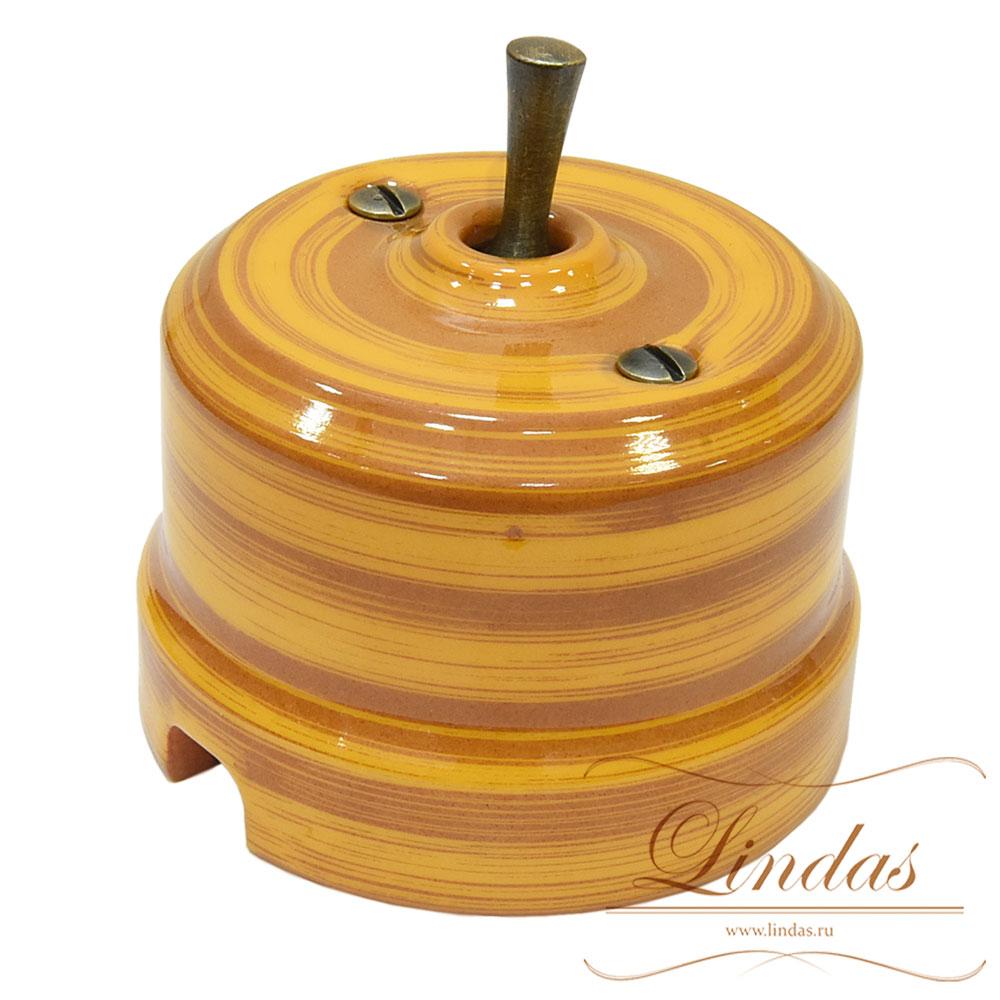 Кнопка-тумблер Lindas, цвет бамбук, ручка бронза
