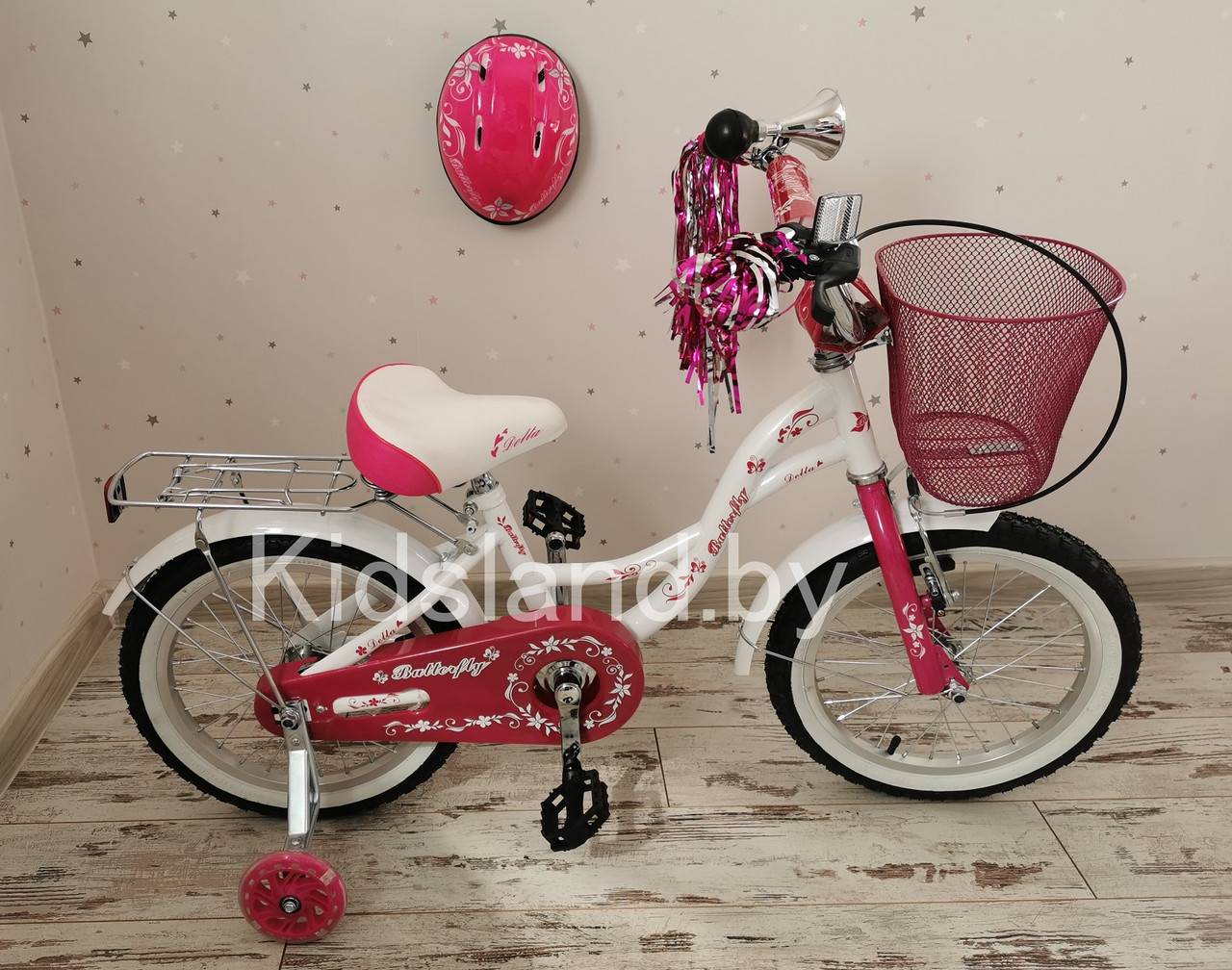 Детский велосипед DELTA Butterfly 18" + шлем (белый)