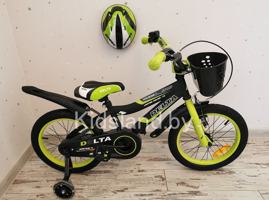 Детский велосипед Delta Sport 16'' + шлем (салатово-черный)