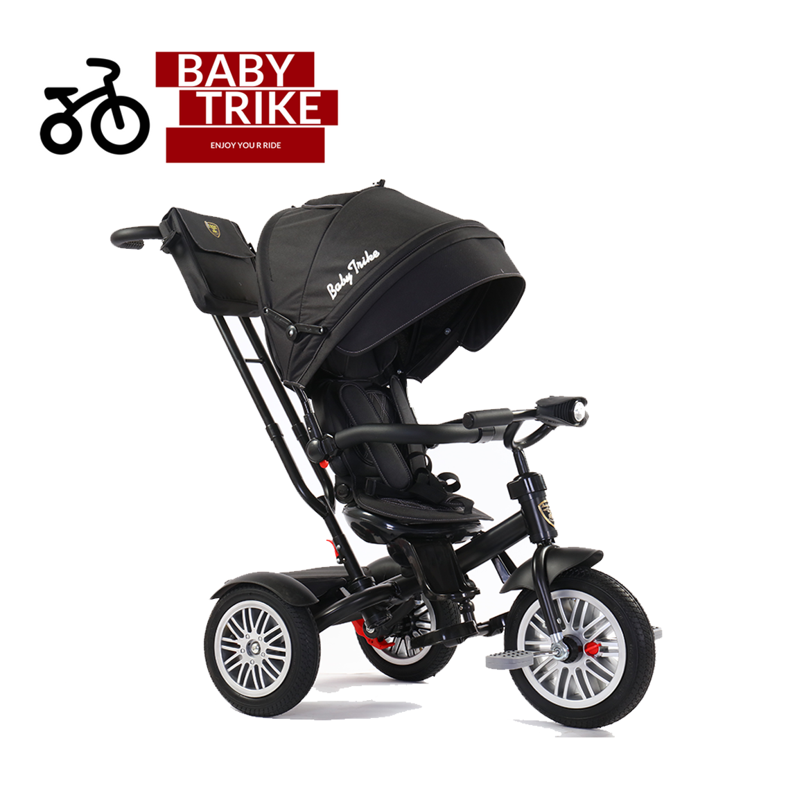 Детский трехколесный велосипед с поворотным сиденьем Baby Trike Luxury (черный)