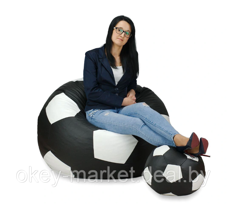 Бескаркасное кресло футбольный мяч 110 см + подножка 40 см Egato, фото 2