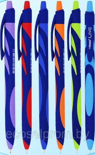 Автоматическая шариковая ручка с чернилами на масляной основе: "VINSON LIVE"; синий корпус с цветными вставка - фото 2 - id-p137783219