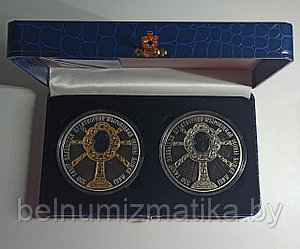 Футляр на 2 монеты в капсулах Ø 74.00 мм синий кожзаменитель