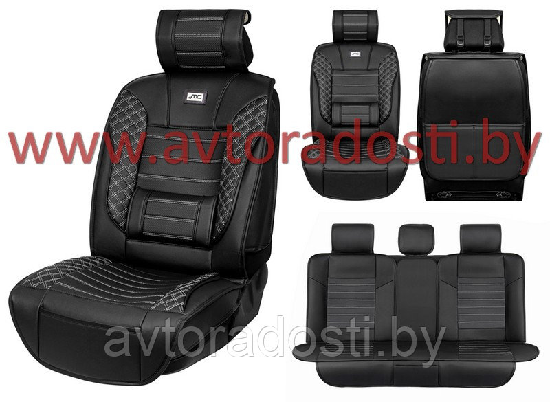 Чехлы (накидки) на сиденья MaxCar (Черный, черные вставки, перфорация, белая прострочка)