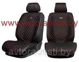 Чехлы (накидки) на сиденья MaxCar (Черный, красная прострочка РОМБ, черный кант) / передние