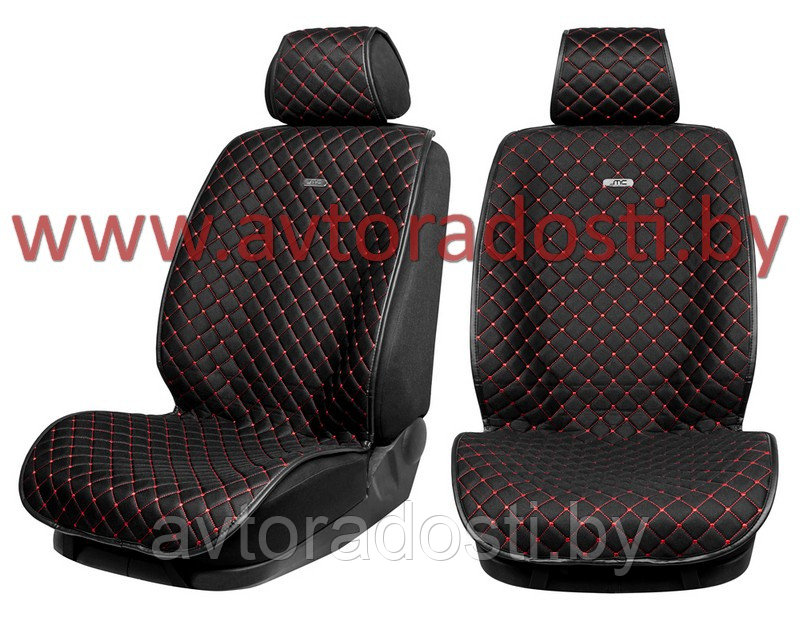 Чехлы (накидки) на сиденья MaxCar (Черный, красная прострочка РОМБ, черный кант) / передние - фото 1 - id-p137798761