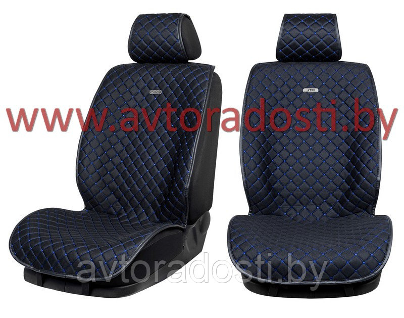 Чехлы (накидки) на сиденья MaxCar (черный жаккард, синяя прострочка "Квадраты", черный кант) / передние - фото 1 - id-p137798763